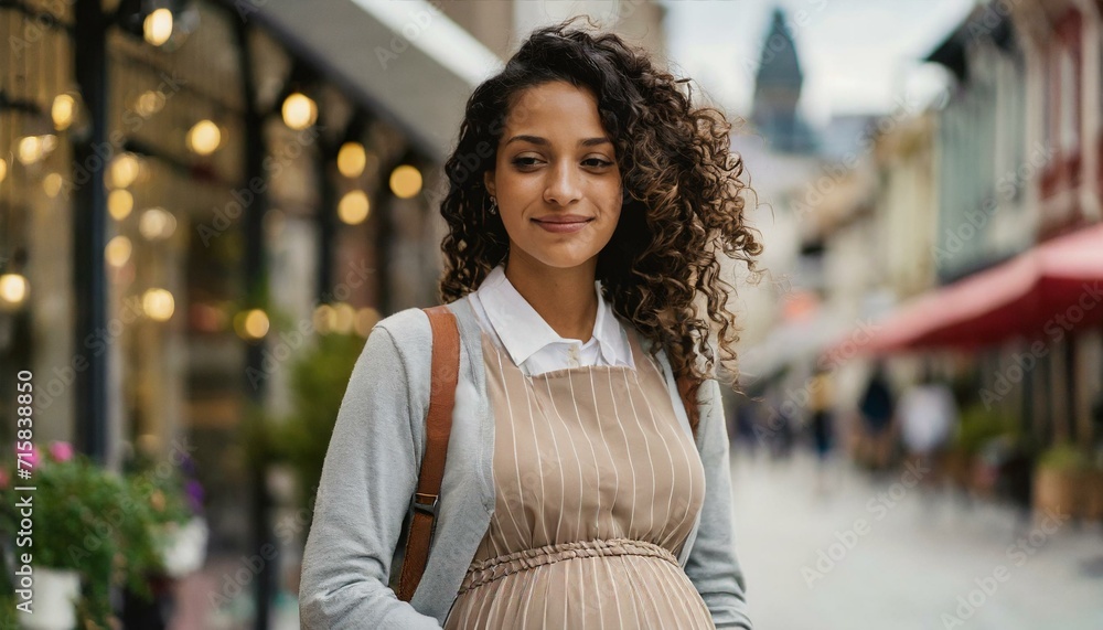 Young, pregnant woman strolling urban street Young, pregnant woman strolling urban street