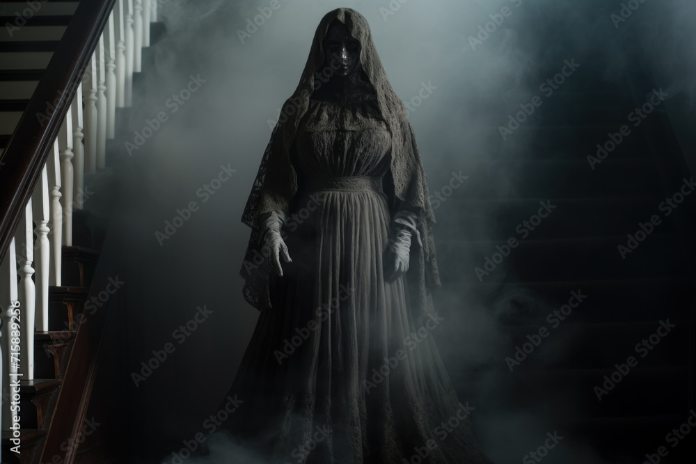 Victorian Ghost Lady Descending Haunted Staircase Victorian Ghost Lady Descending Haunted Staircase
