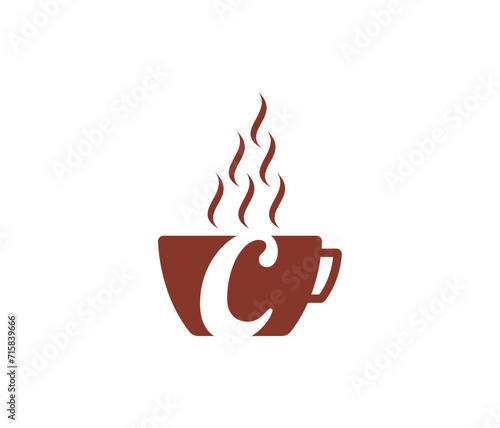 brown coffee, teacup concept. coffee cup and letter c