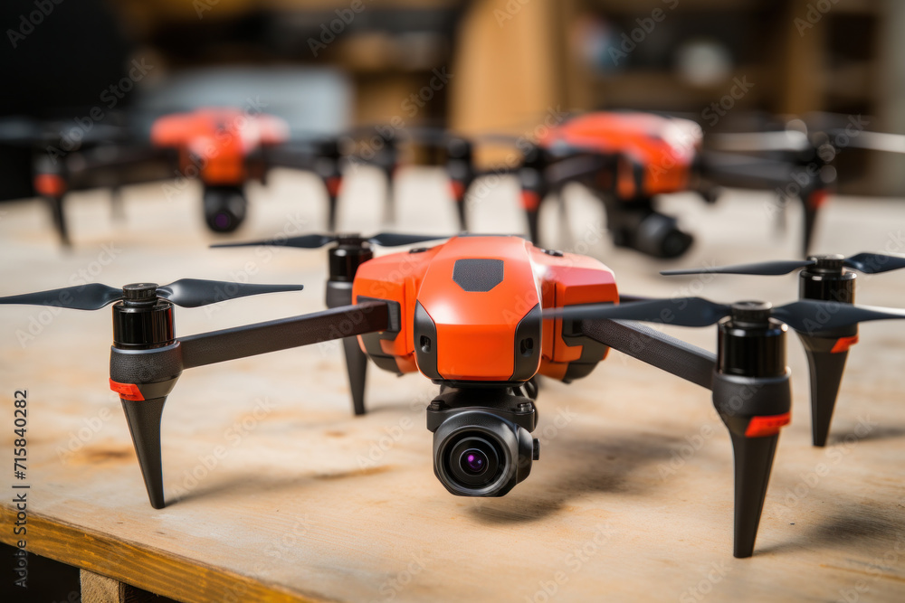 Advanced Orange Camera Drone Ready for Takeoff