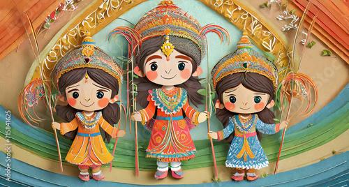 AI Generated illustration featuring young versions of Ram, Sita, and Lakshman
