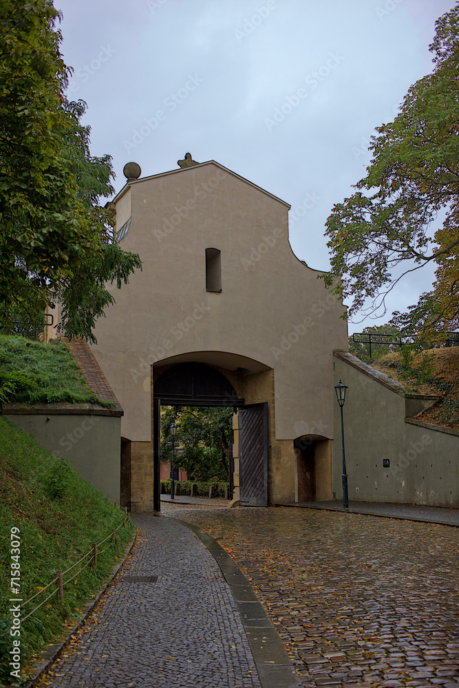 Leopold stone gate on Vyšehrad is a baroque gate of the Prague fortification. View of the entrance to the fortress, built in 1653-1672.