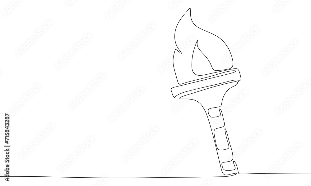 Obraz premium One line continuous torch. Line art torch isolated on white background. Hand drawn vector art.