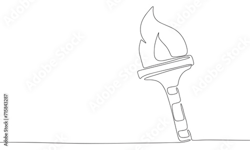One line continuous torch. Line art torch isolated on white background. Hand drawn vector art.