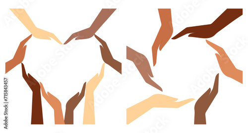 Human hands of different nationalities. Vector illustration. Flat design

