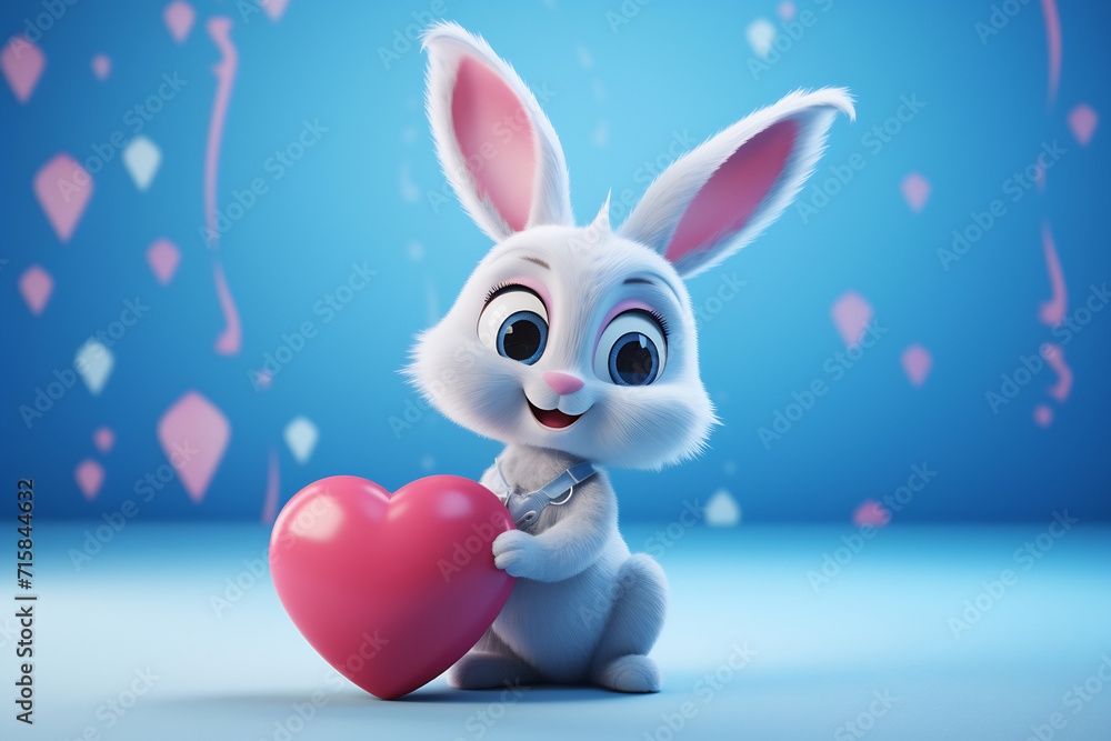 Fototapeta premium Adorable Bunny Holding a Love Heart