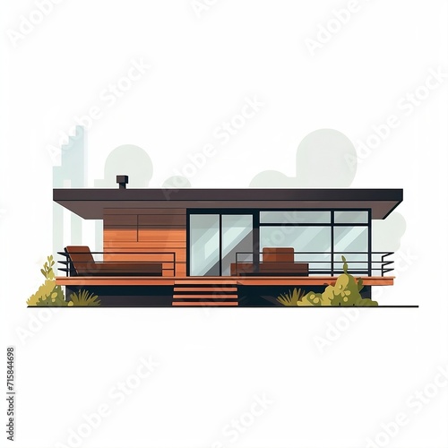 Module house, facade modular container, cartoon sketch style. Home from module. Modern house construction for comfortable living. Ai