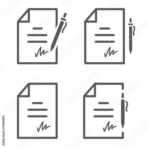 Contract icon. Signature of agreement symbol. Electronic signature icon set. Pen signing a contract. c signs. Vector illustration