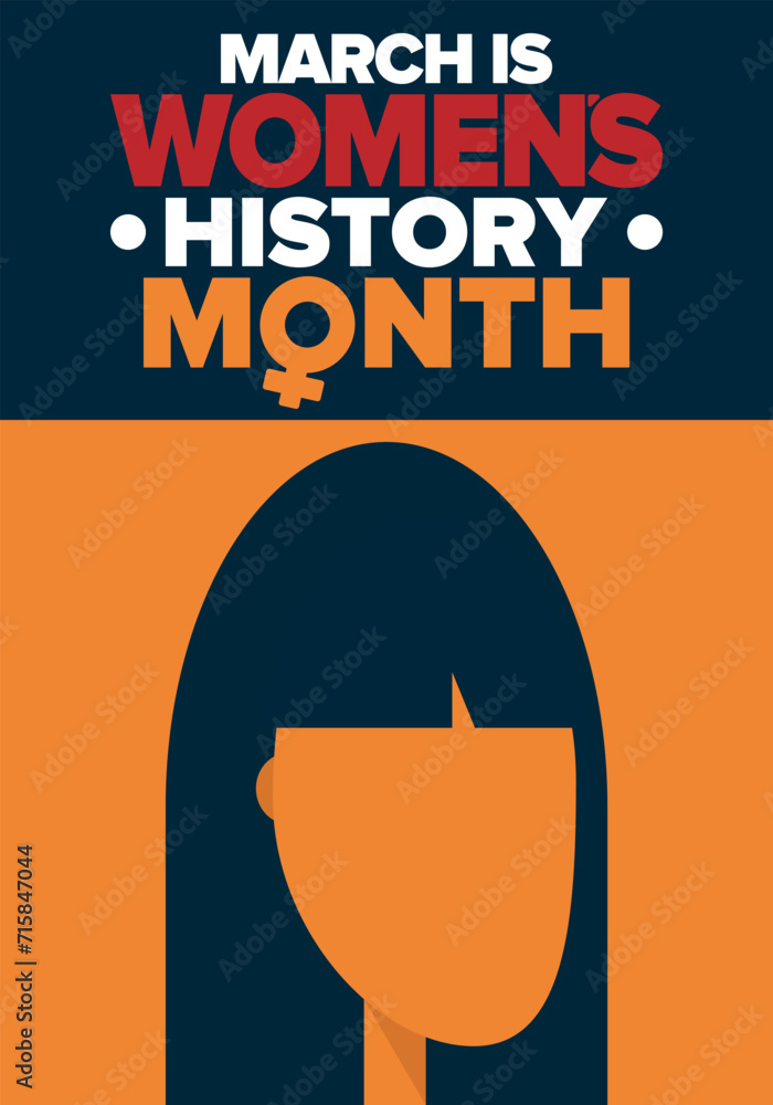 Naklejka premium Women's History Month. Celebrated annual in March, to mark women’s contribution to history. Female symbol. Women's rights. Girl power in world. Poster, postcard, banner. Vector illustration