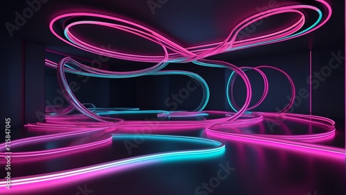 3d render Abstract neon background Flores centimes glowing. photo