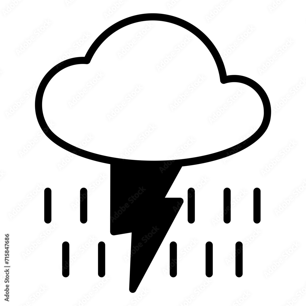 Rainy with storm solid glyph icon Rainy with storm solid glyph icon