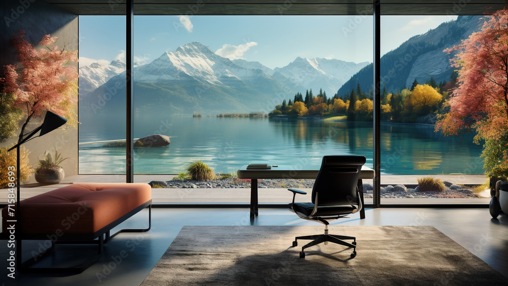 Scenic home office room background for online presentations and virtual ...