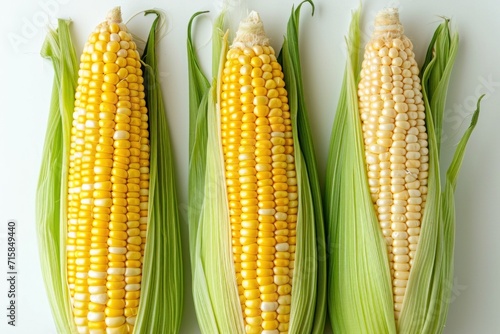 three corn ears on a white background