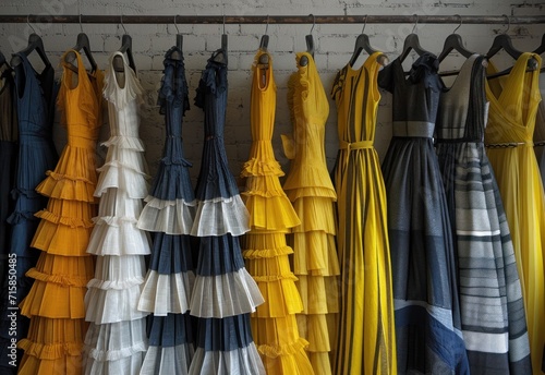 a collection of dresses are hanging on a rack