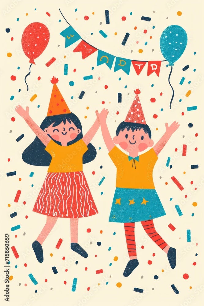 Birthday happiness depicted by two playful children. Birthday happiness depicted by two playful children.