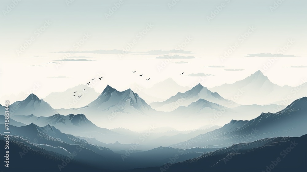 Scenic Line Art Depicting Calm Mountain Vistas, Nature Sketch