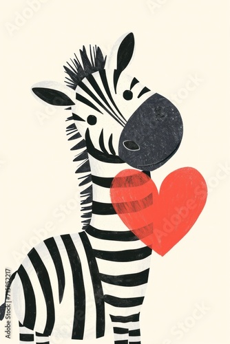 Lovely zebra with a heart symbol.