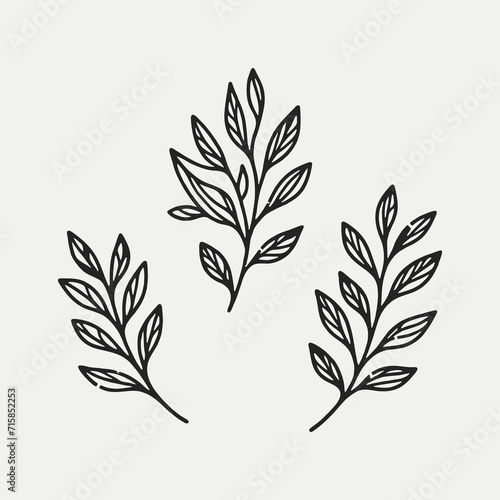 Vintage Minimalist Leaf Line Drawing Logo Design Art Illustration