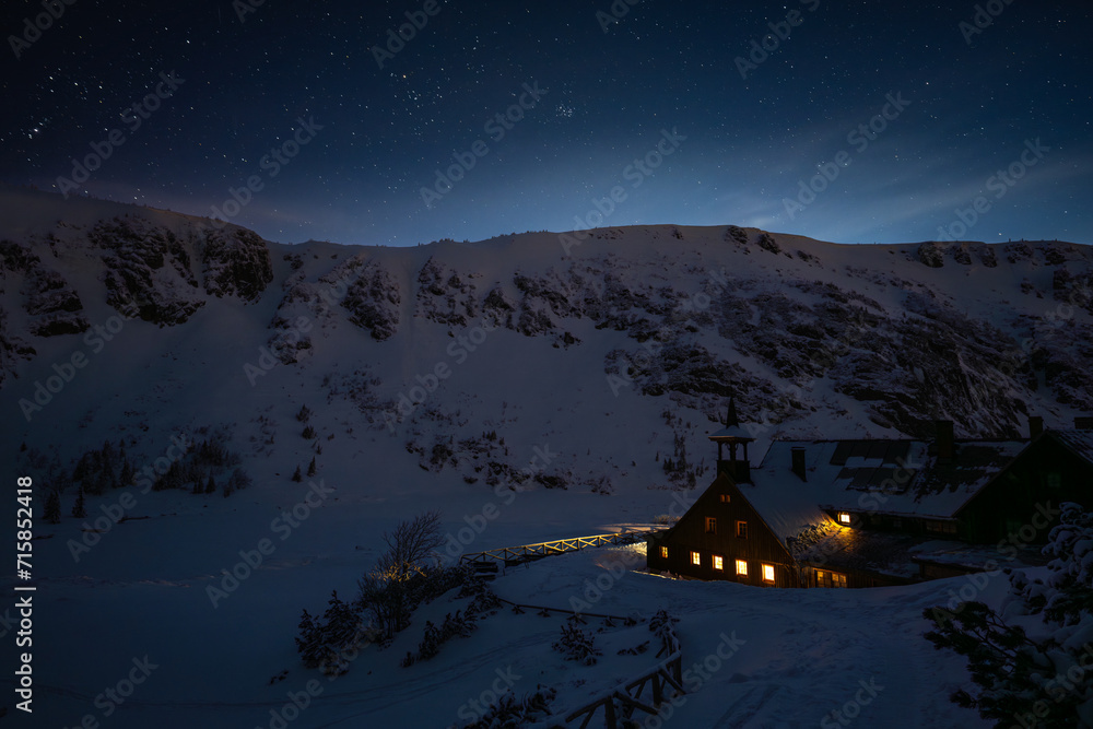 winter evening in Giant mountains in Poland