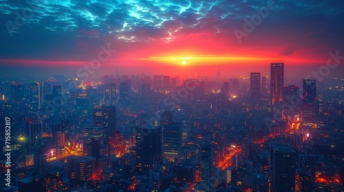 City of Lights  Glowing Metropolis in the Night