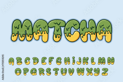 Alphabet Melt Matcha Font Type Cartoon Vector