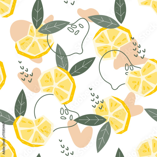 Lemon seamless pattern and endless background designs. Lemon motifs artwork for textiles and food wrapping, vector illustration on a white background.