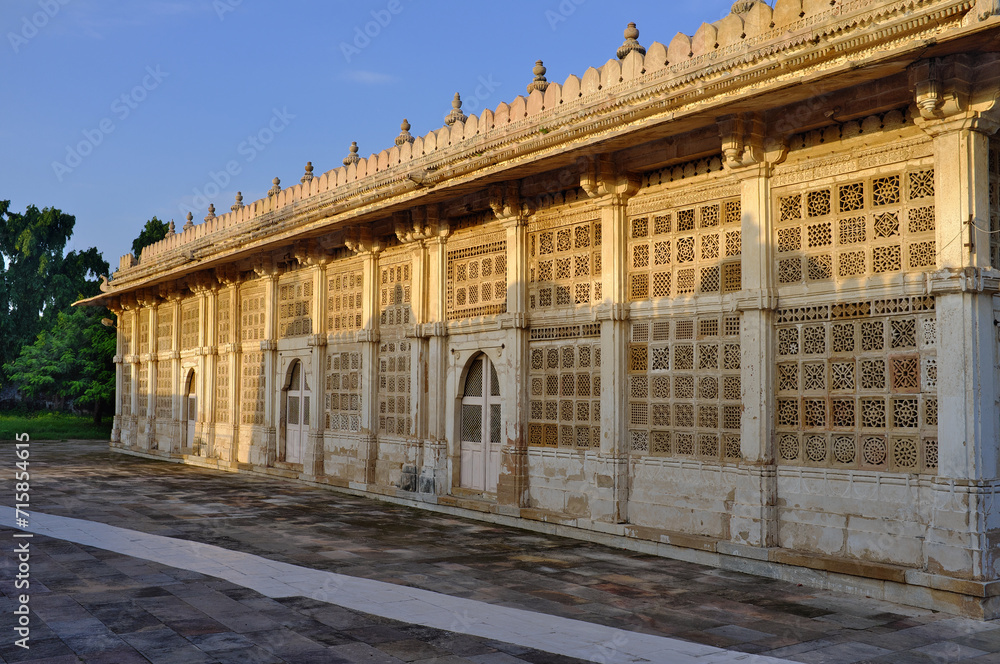 Stone facade with Jali or jaali of Tomb at Sarkhej, Ahmedabad, Gujarat, India