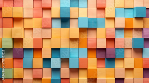 multicolored wooden Cubic Wall in Gradient Colors for Creative Graphic Background