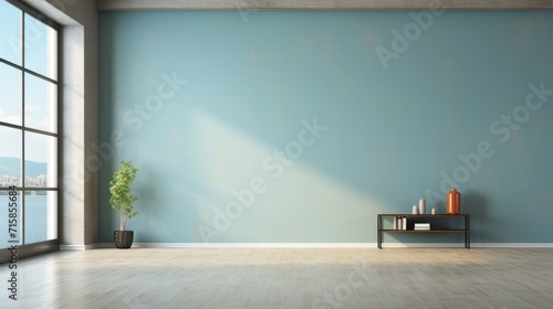 Clean and simple blue wall empty room background or backdrop for online presentations and virtual meetings