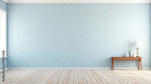 Clean and simple blue wall empty room background or backdrop for online presentations and virtual meetings photo