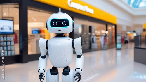 Humanoid cute robot  in shopping mall, nanotechnoogy, progress in 21st century photo