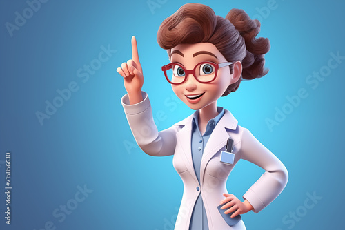 3D Render Cartoon Character Caucasian Woman Doctor. Medical Guidance. Generative ai
