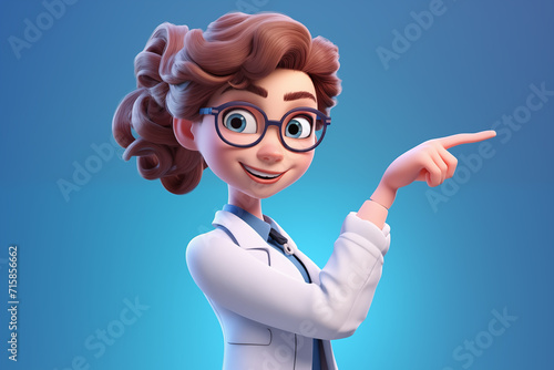 3D Render Cartoon Character Caucasian Woman Doctor. Medical Guidance. Generative ai