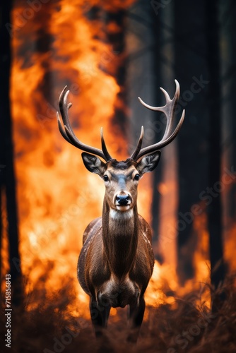 Amidst the tragedy of a forest fire, a deer's presence reminds us of the fragility of wildlife.