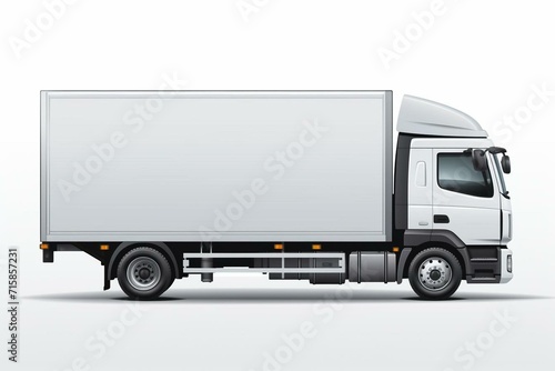 White truck with blank space on background. Side view. Vector image. Generative AI