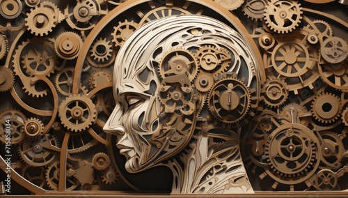 head with gears in it the style of psychological