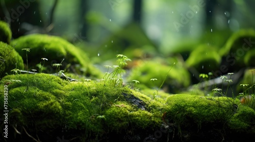 Beautiful close-up photo of mossy forest floor. Abundant nature