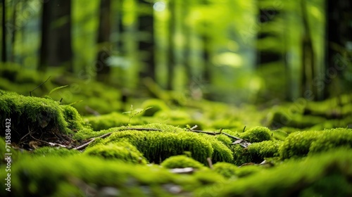 Beautiful close-up photo of mossy forest floor. Abundant nature