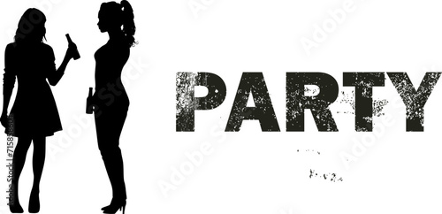  Vektor Silhouetten Körper - Zwei Junge Frauen gehen aus und trinken - Party Outfit
