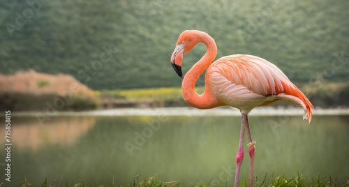 the tranquility and vibrancy of a flamingo in the summer. photo