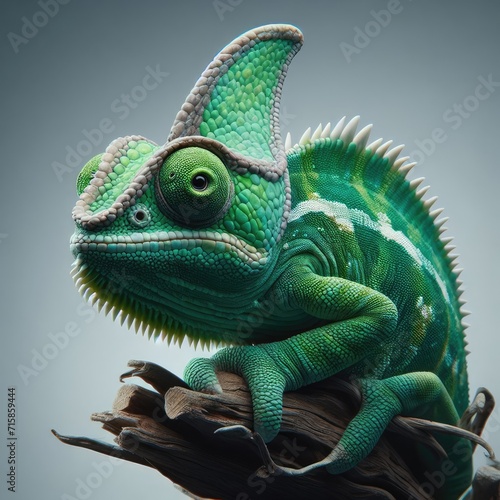 green chameleon on white