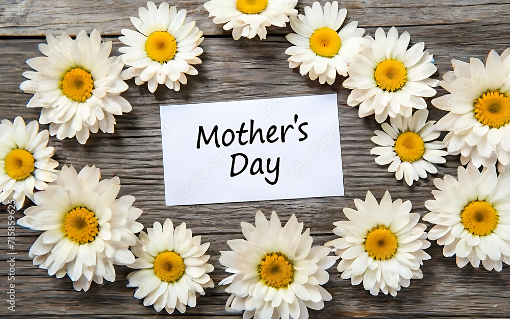 Obraz premium Mothers Day card and daisies shot from above.