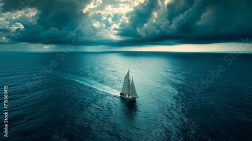 voilier solitaire en mer sous un ciel d'orage