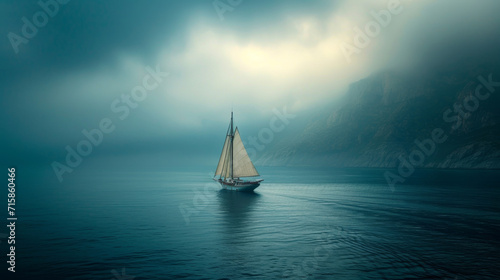 voilier solitaire en mer sous un ciel d'orage