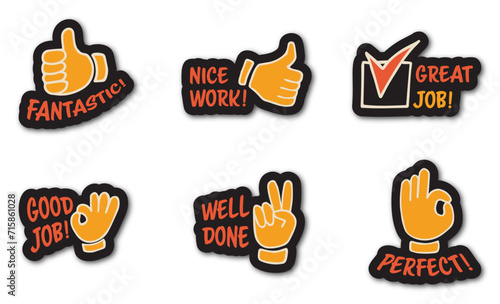 Set of colorful stickers with inspirational and motivational, positive slogans, phrases, compliments, lettering quotes. Hand drawn vector doodles in flat style, sketch style.
