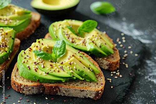 Healthy avocado toast with herbs