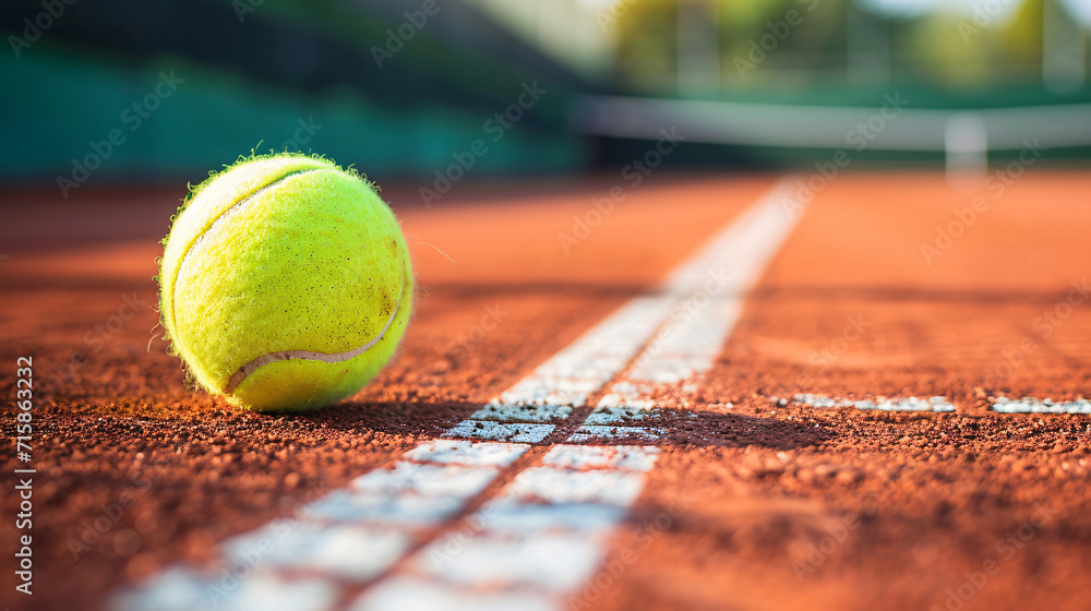 Close-up of Tennis Ball on Court with Net