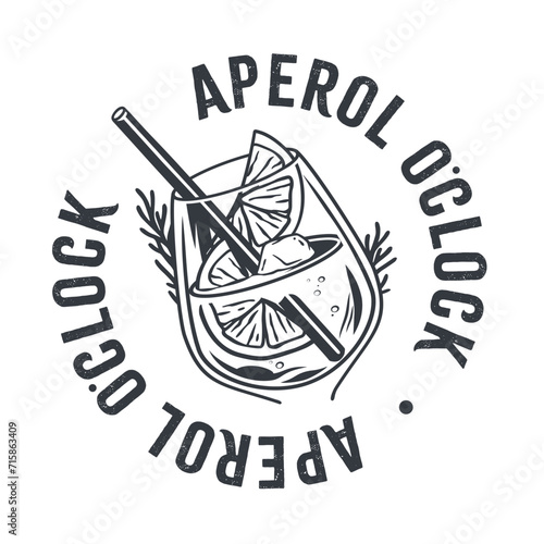 Aperol cocktail vector with ice and slice of orange for cocktail bar or drink summer party. Aperol spritz or alcohol cocktail with gin for beach bar and cafe menu