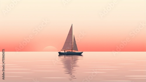 Serene Sailboat Scene on Calm Waters During Soft Gradient Sunset