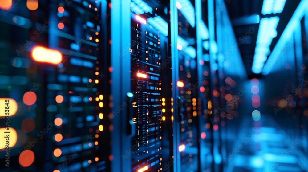 Obraz premium Efficient computer network technology that offers online services, processor programs, server systems and secure data access through cloud storage and computer simulation.